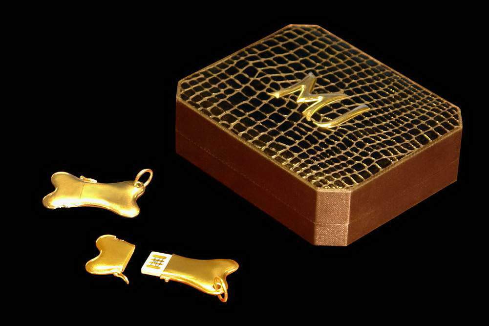 MJ - USB Flash Drive Gold 777 Unique Edition - Solid Gold 777, VIP Box Crocodile Skin, Gold Logo.