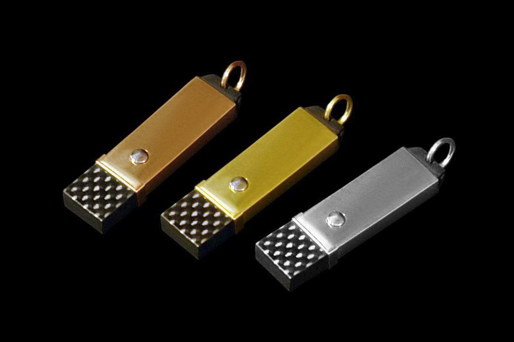 MJ - USB Flash Drive "Gentlemen of the Future" - Carbon Flash, Three Types of Gold: Red, Yellow and White. Inlaid Unique Diamonds, Palladium & Platinum.