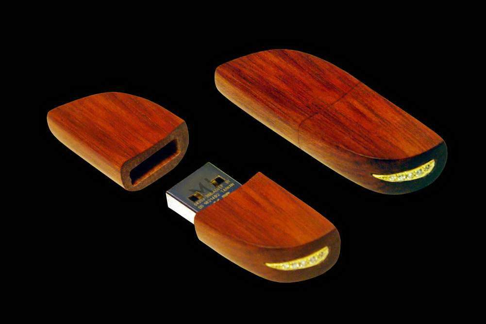MJ - USB Flash Drive Wood Luxury Edition - Mahogany Wood, Gold 777, Diamonds.