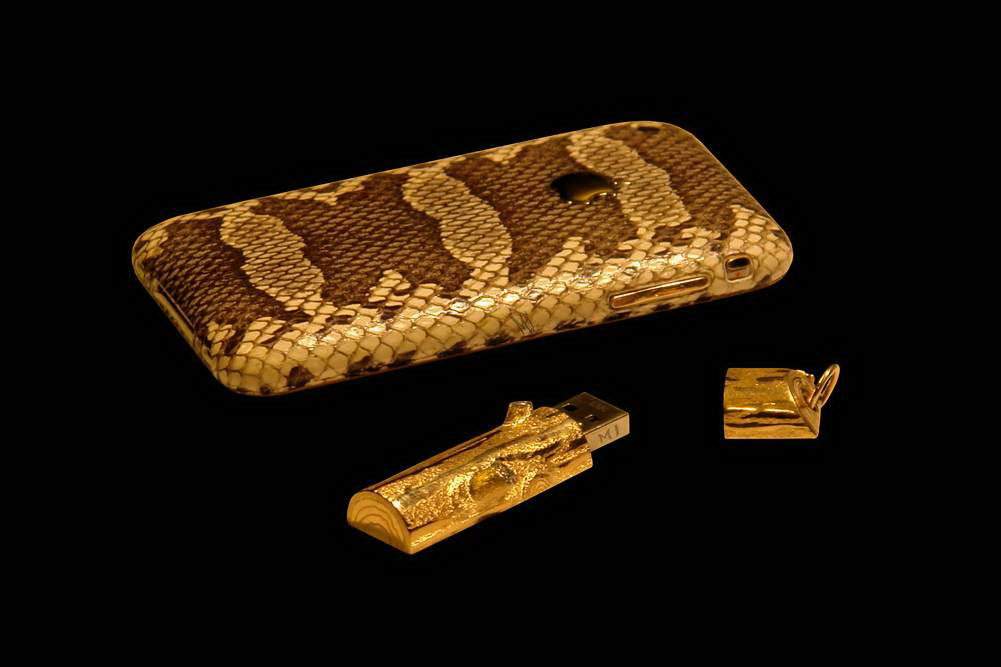 MJ - USB Flash Drive Gold Wood 777 Diamond Edition - Solid Gold 777, Diamonds. (with Apple iPhone Python Gold)